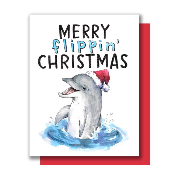 Merry Flippin' Christmas Dolphin Card BOXED SET of 8 for wholesale by Paper Wilderness
