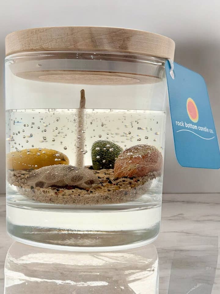 Sun Soaked Citrus Petoskey Stoone Rock Candle, 10 oz for wholesale by Rock Bottom Candle Company