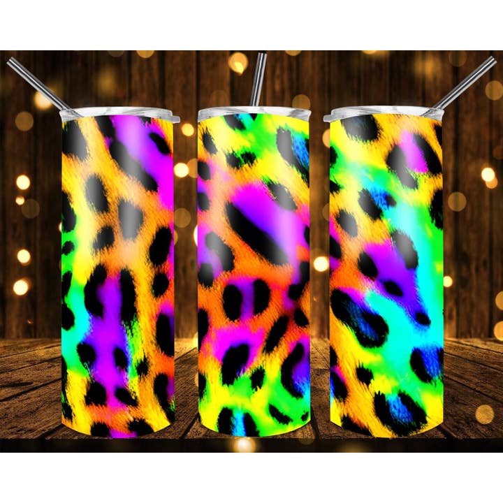 Neonfarbener Becher aus Gepardenfell in Regenbogenfarben, 20 oz für den Großhandel von WST Wholesale