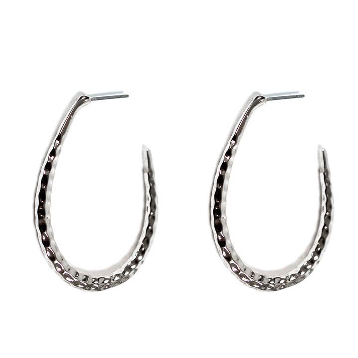 What's Hot - Wholesale Hoop Earrings - Hammered Silver Teardrop 1.75" Earring