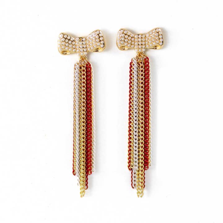 Pendientes colgantes con forma de lazo rojo/blanco/dorado de 3 pulgadas para venta al por mayor de The Royal Standard