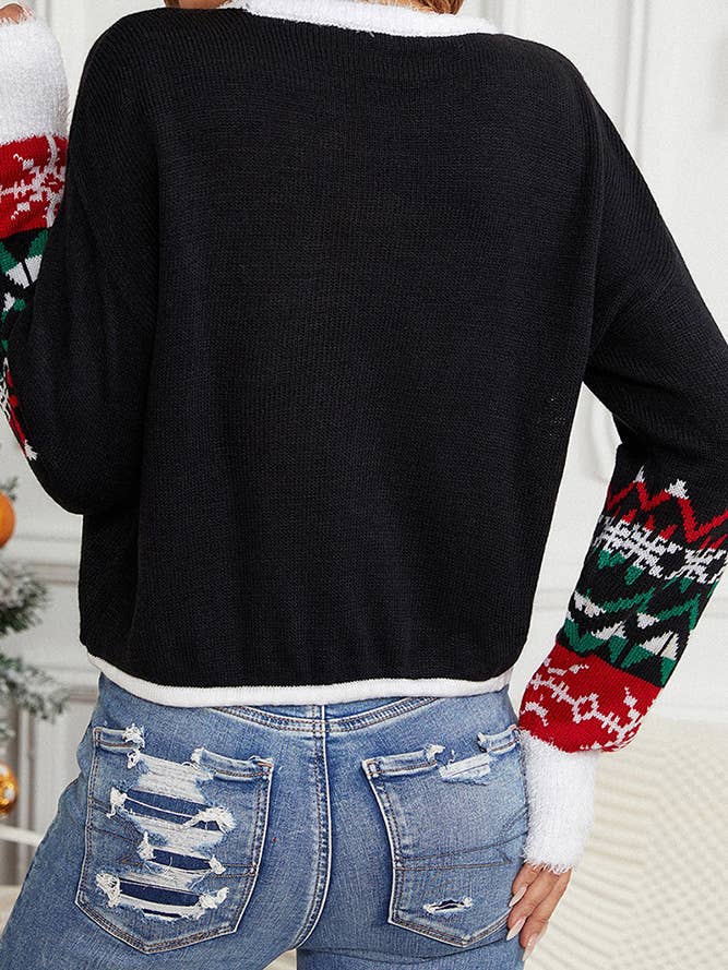 Negro Suéter de punto con bordado de gato navideño YHZY155 de venta al por mayor en Faire3