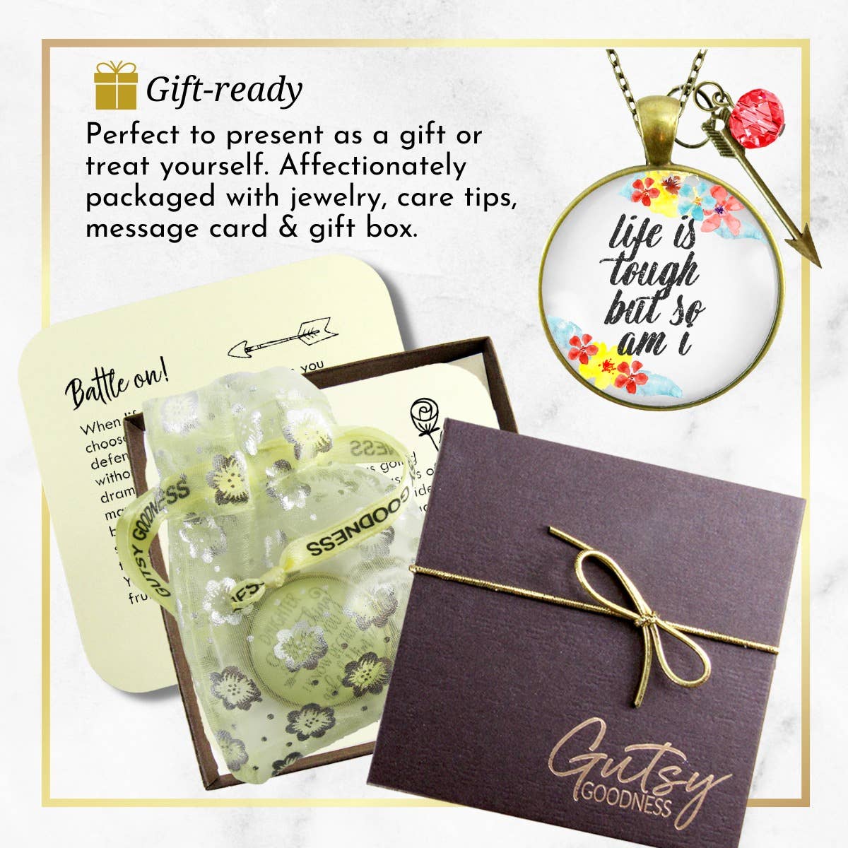 Gutsy Goodness - Wholesale Pendant/Charm Necklace - Life is Tough Necklace But So Am I Women Strength Card10