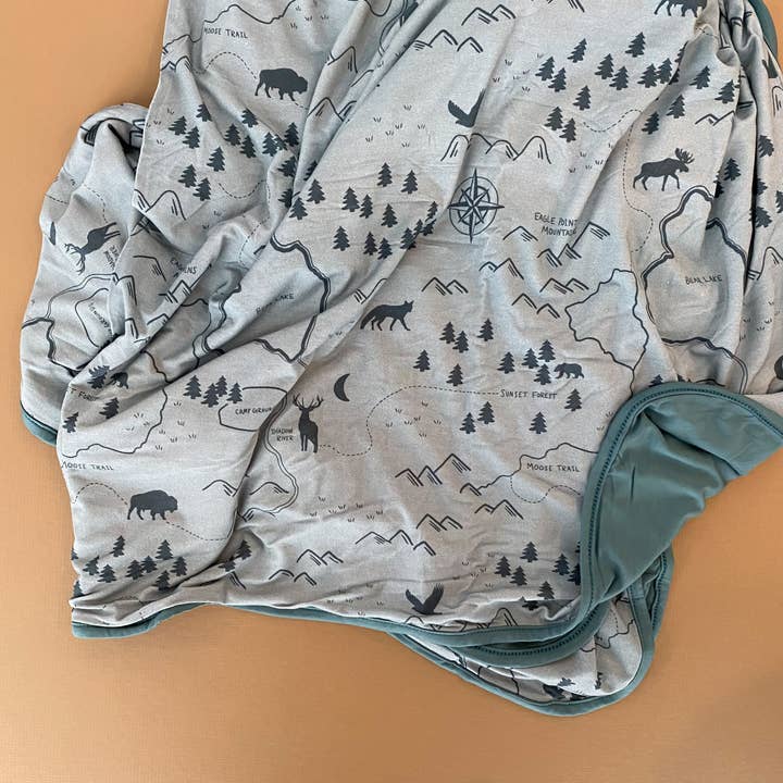 Bamboo Stroller Blanket- Maps on Alpine for wholesale by The Mini Babe