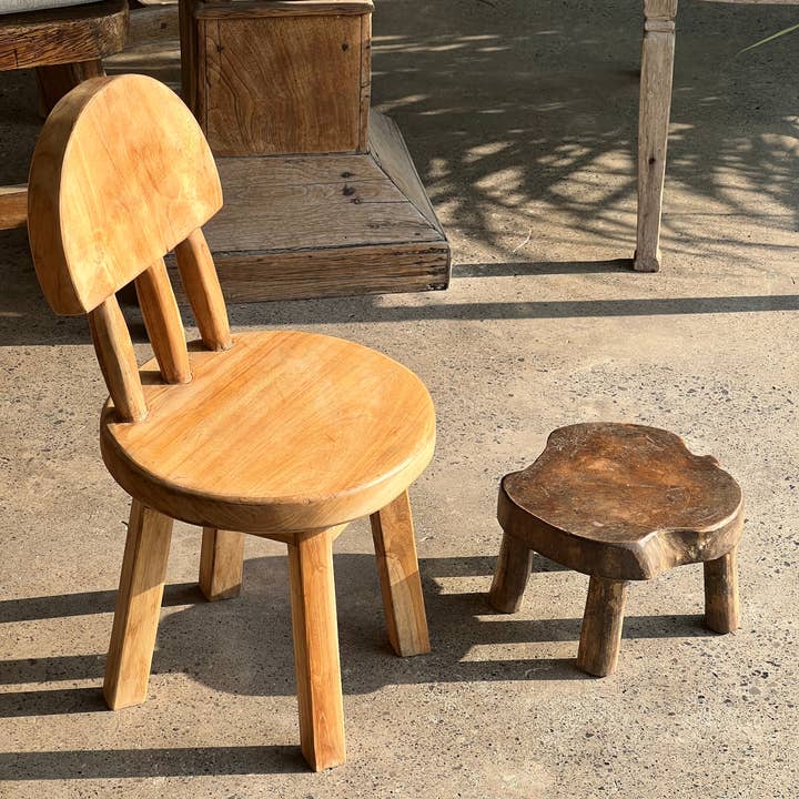 Office Objets - Wholesale Stool - Small low stool in upcycled antique Asian teak H15 D2418