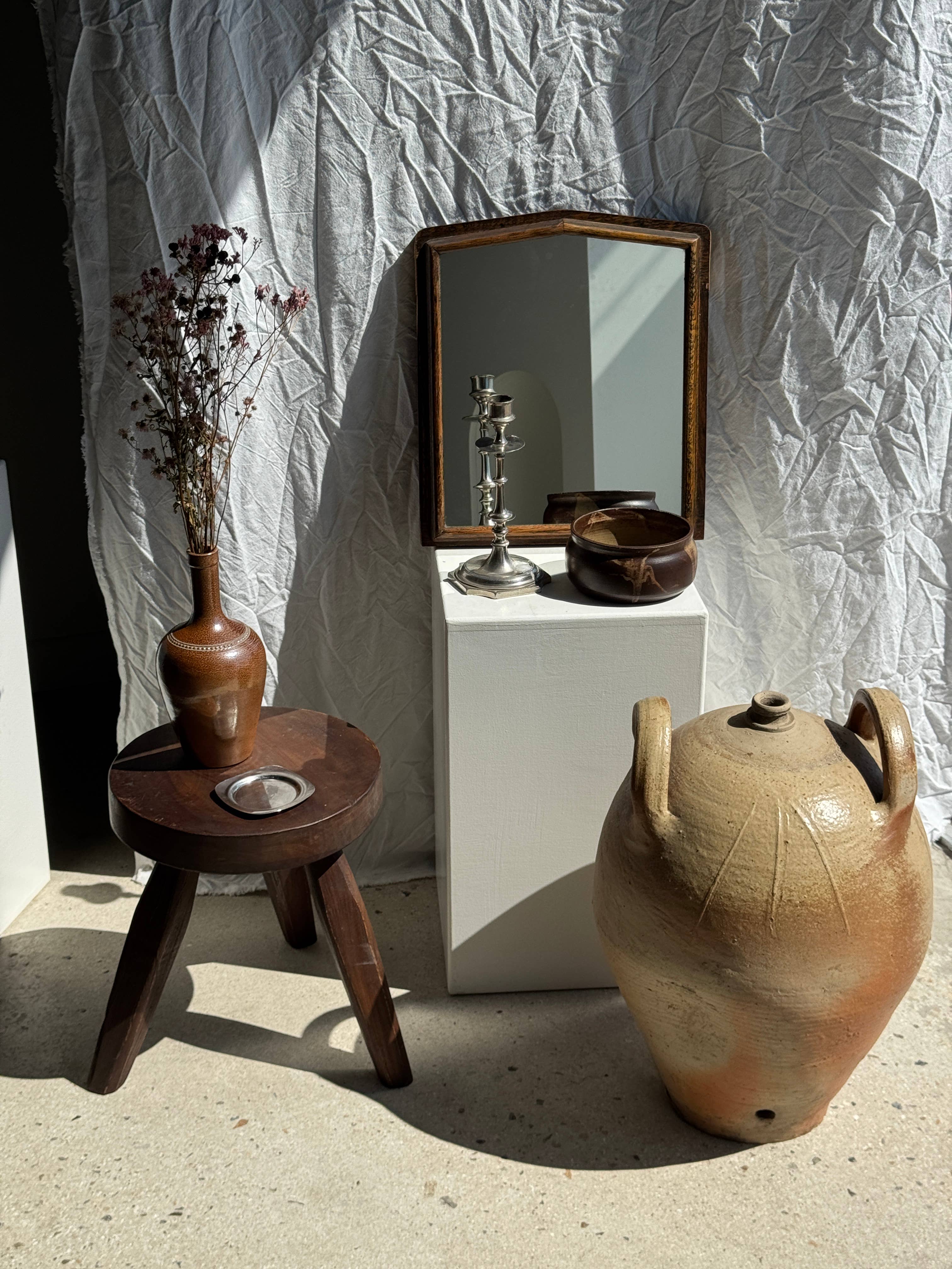 Brown Small antique English rectangular mirror with pediment for wholesale on Faire11