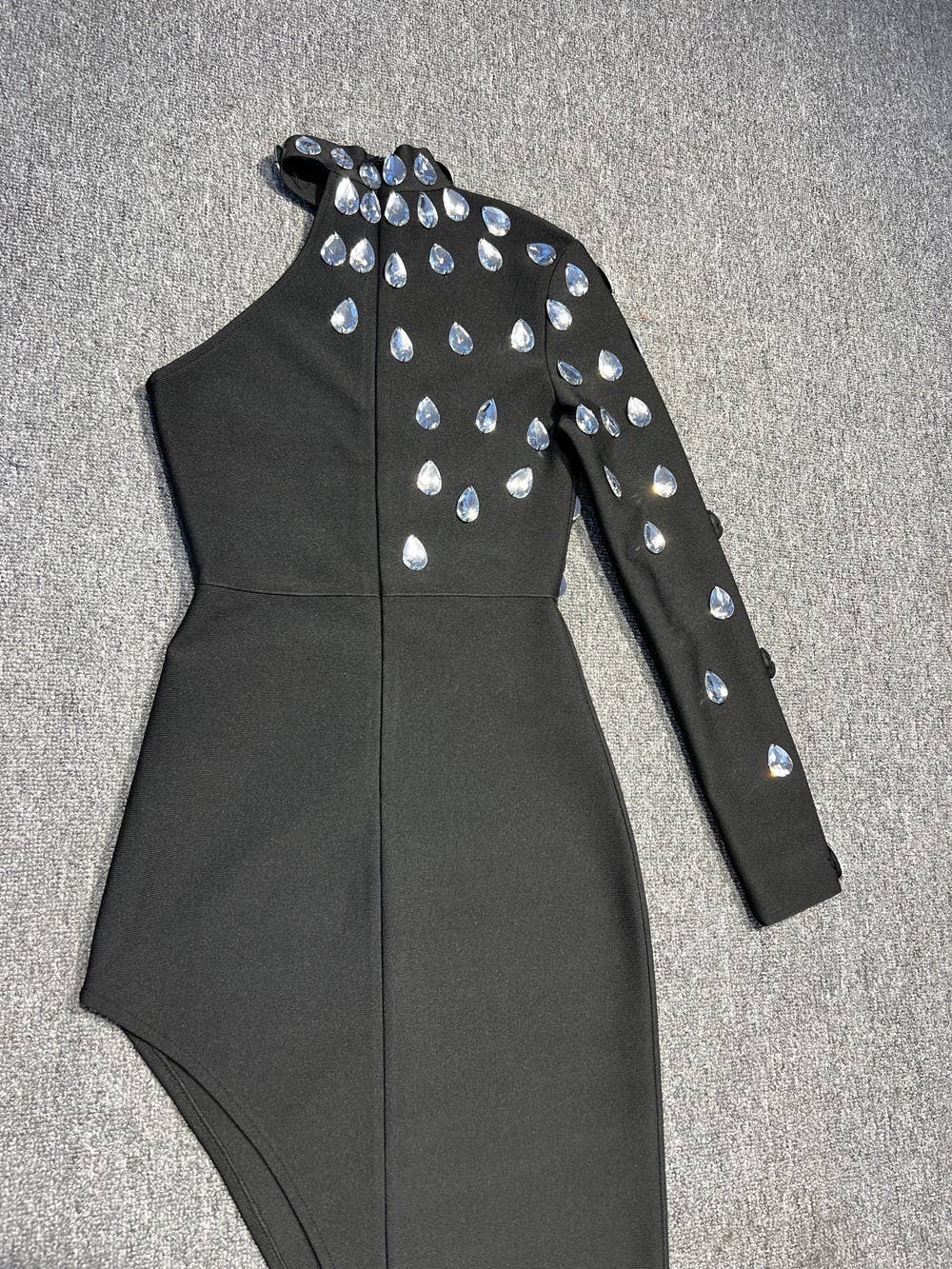 Black DR072 Glam One-Shoulder Rhinestone Bandage Dress for wholesale on Faire8