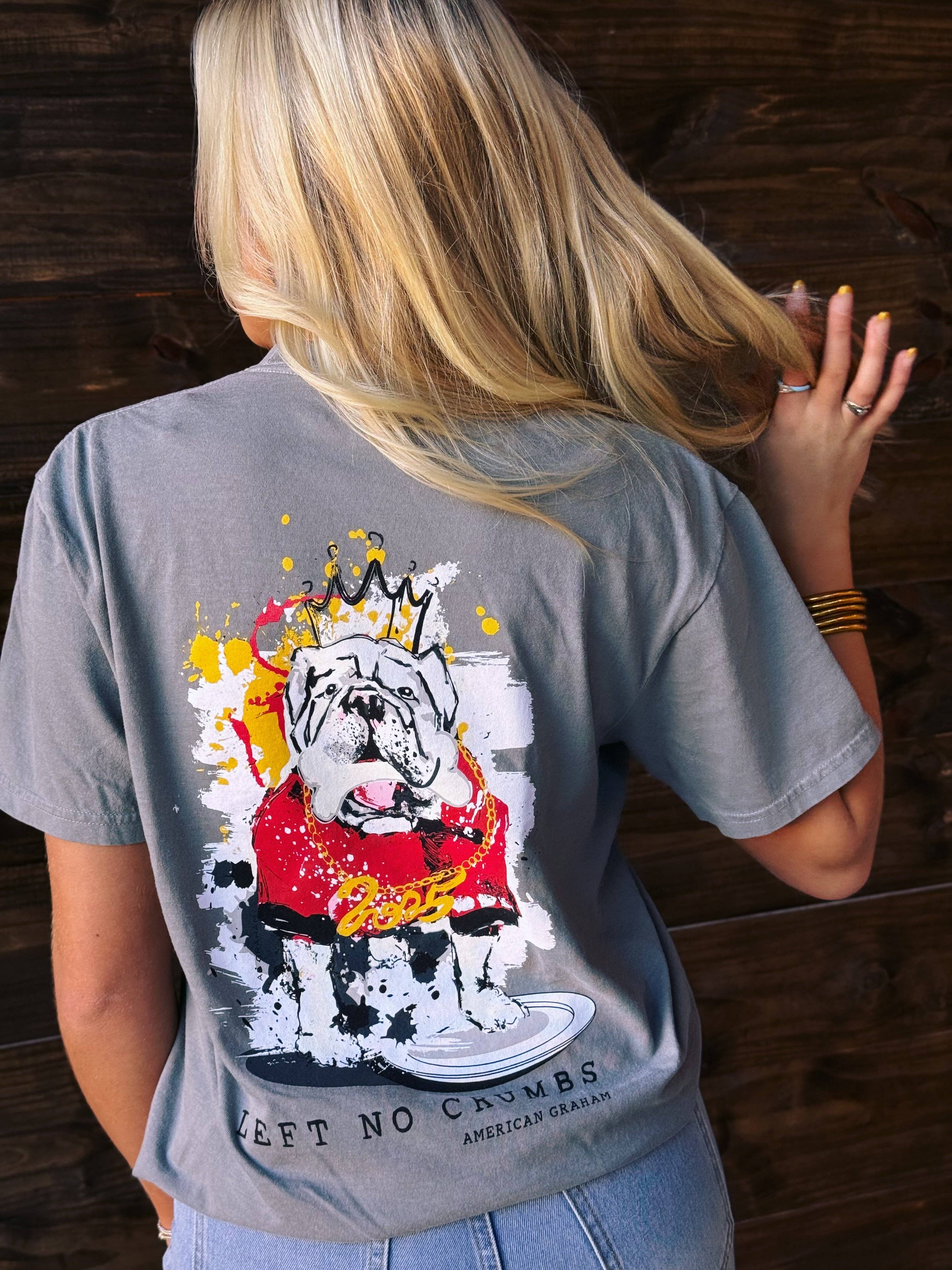 American Graham Apparel - Wholesale Screen Printed T-Shirt - Unisex - SEC Champ Design- "Left No Crumbs" Bulldog Artisan Graphic T-Shirt