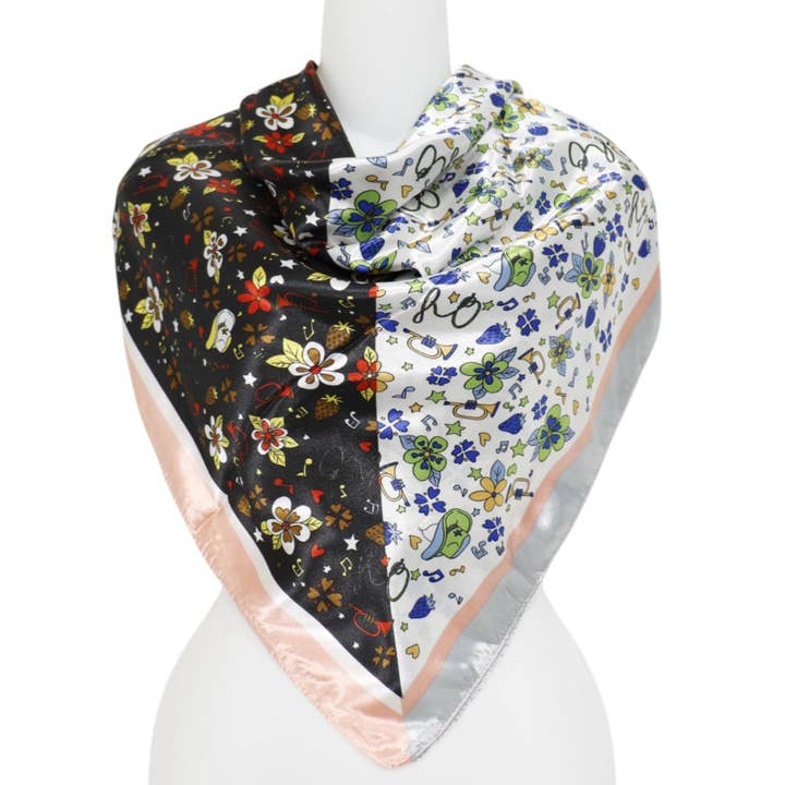 Satin Scarf 2 Tone Floral Pattern  ST5307-13 (12PC) for wholesale by TAPA fashion