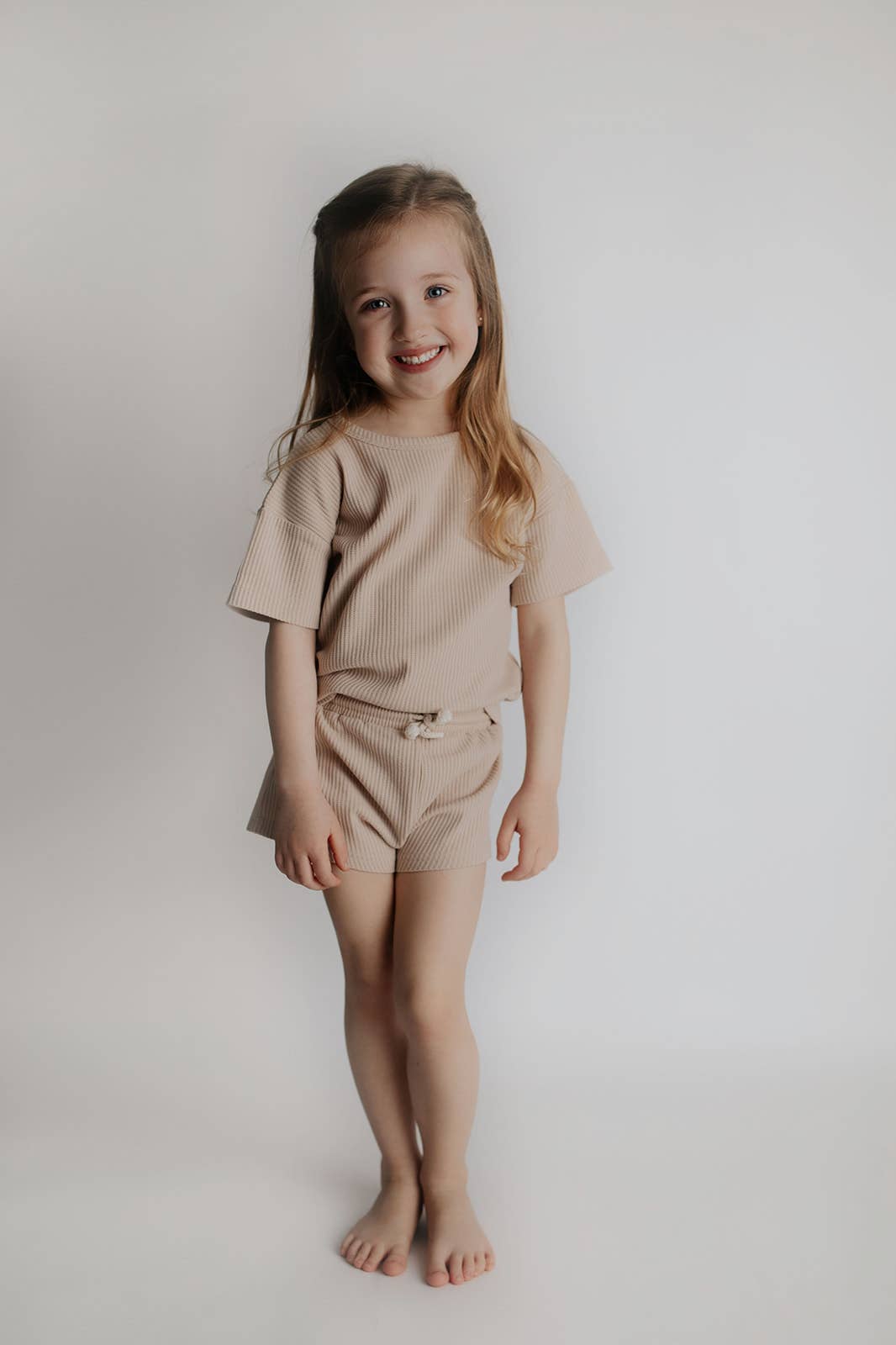 Three Little Tots – wholesale Top & short set – Kids – Tan Summer Waffle Toddler Top & Bottom Set20