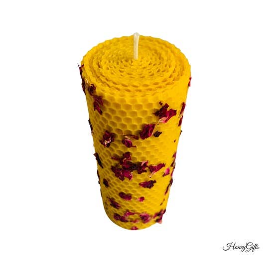 HoneyGifts - Wholesale Pillar Candle - 100% pure beeswax candle with rose petals4