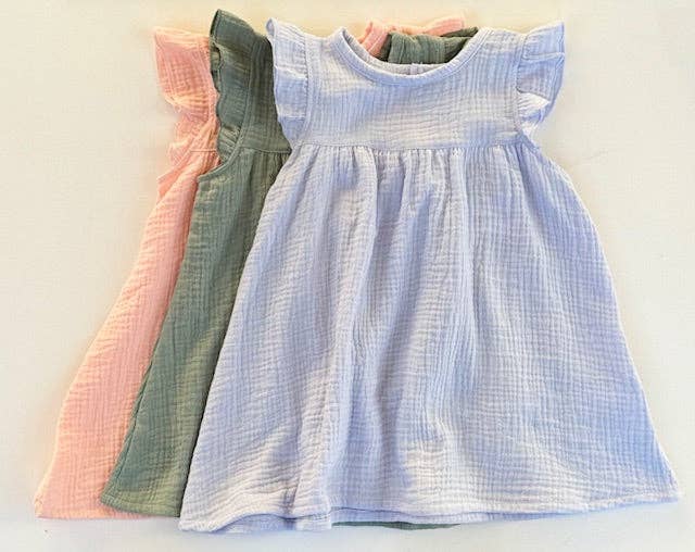 Mimi & Me - Wholesale Dress - Kids - The Charlotte- Sage- Organic Muslin Sleeveless Dress2