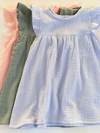 Mimi & Me - Wholesale Dress - Kids - The Charlotte- Sage- Organic Muslin Sleeveless Dress2