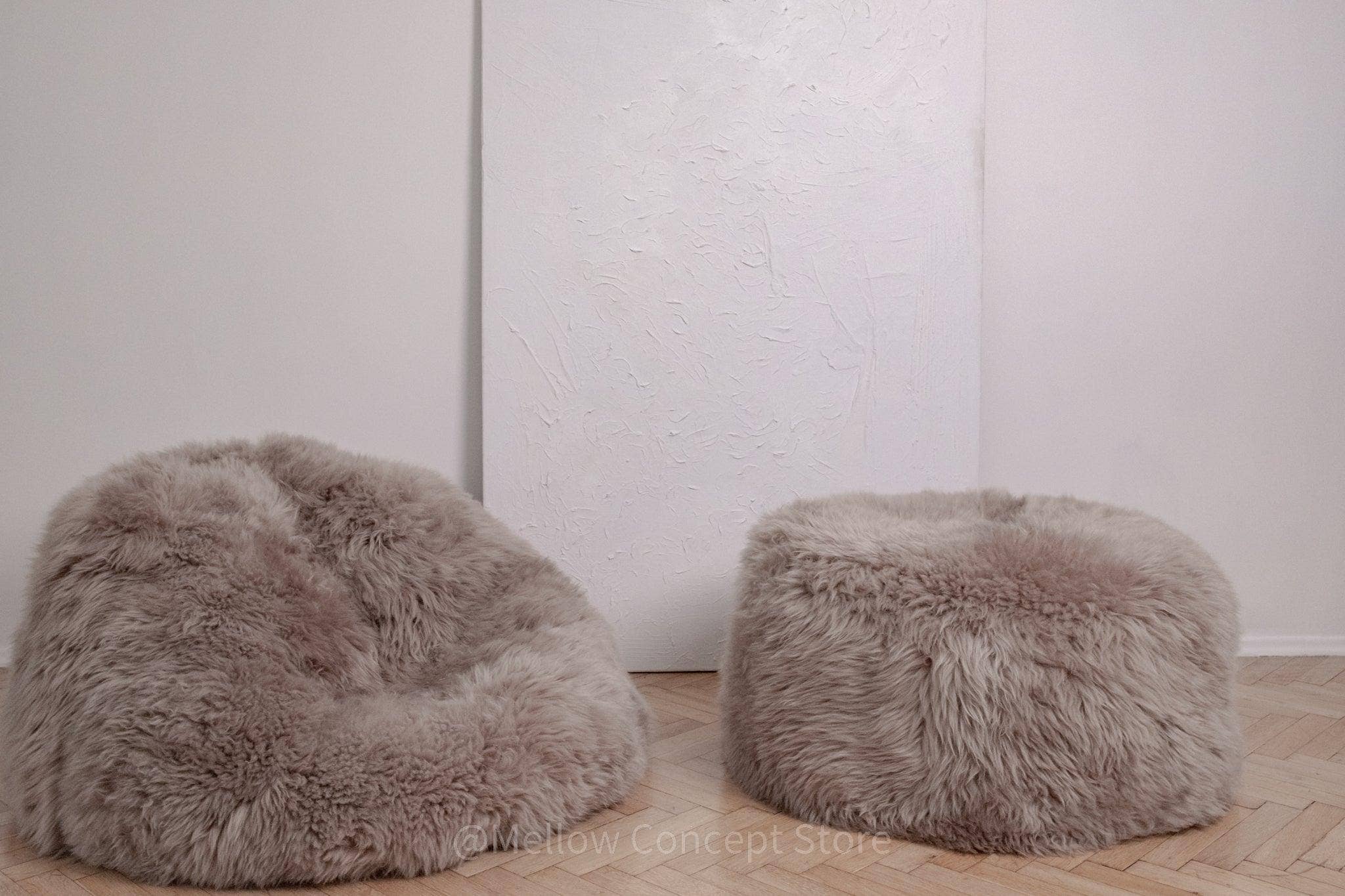 Mellow - Wholesale Pouf - Natural Sheepskin Pouf / Ottoman - Greige9
