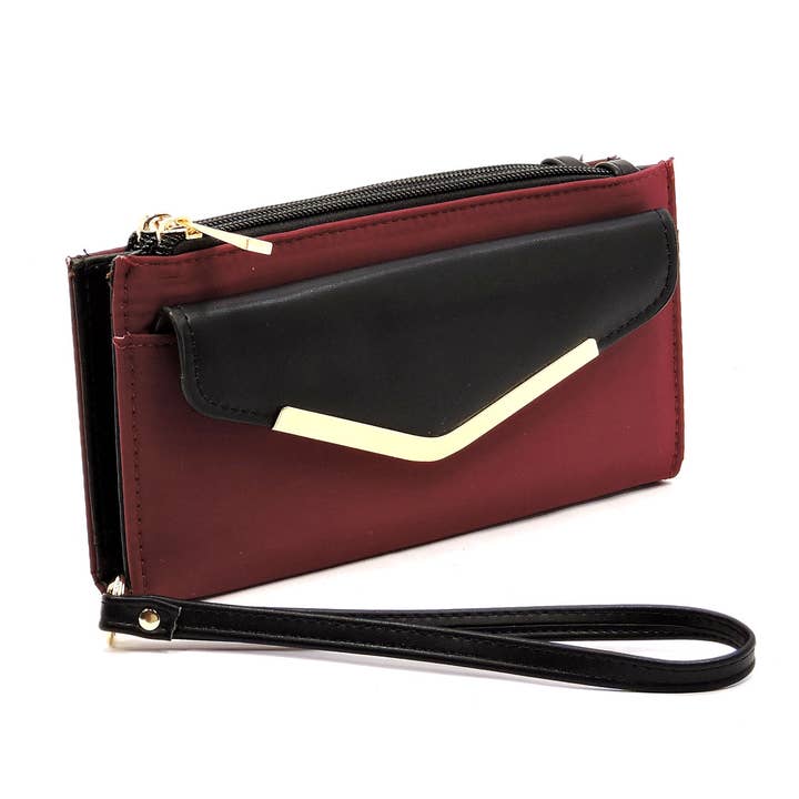PEGASO Nylon Bifold Envelope Wallet Wristlet NP042L for wholesale by M&M HANDBAGS, LLC.