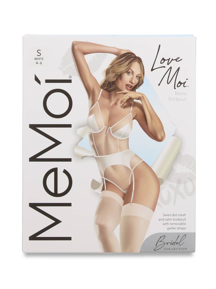 Women's White Bette Swiss Dot Thong-Style Bodysuit for wholesale on Faire3