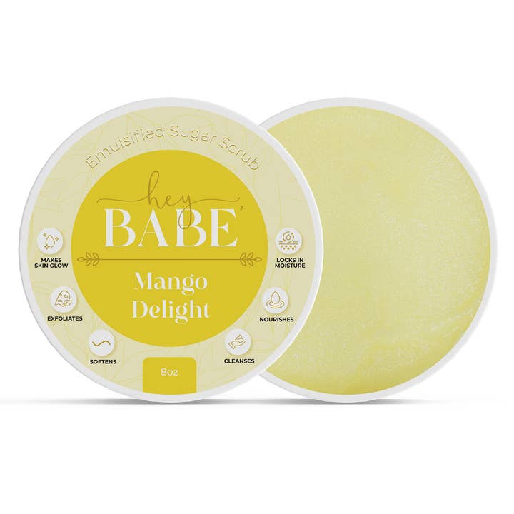 Hey, Babe Gommage Corporel au Sucre Émulsifié à la Mangue 8oz pour la vente par The Midwest Sea Salt Company