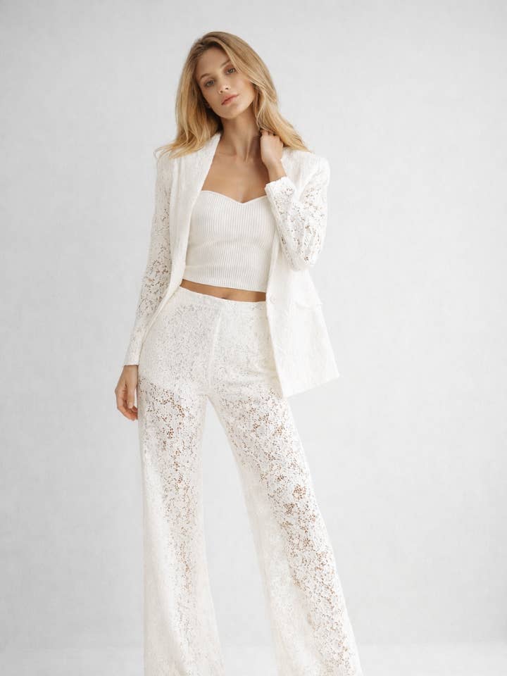 LP1453 LACE STRAIGHT LEGGED PANTS WITH SHORT LINING for wholesale by Endless Blu