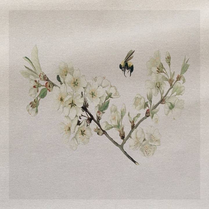 Bees Flying Insect Honey Apple Blossom Printed Fabric Panel for wholesale by Hills Of Fabric