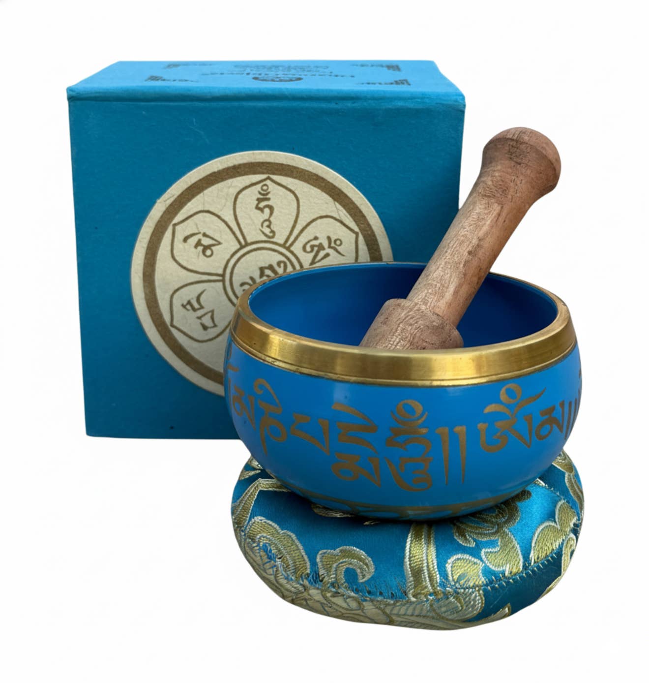 Lungta Imports - Wholesale Meditation Supplies - Tibetan Complete Singing Bowl Gift Box Set with OM Mani Padme Hum Etched Bowl15