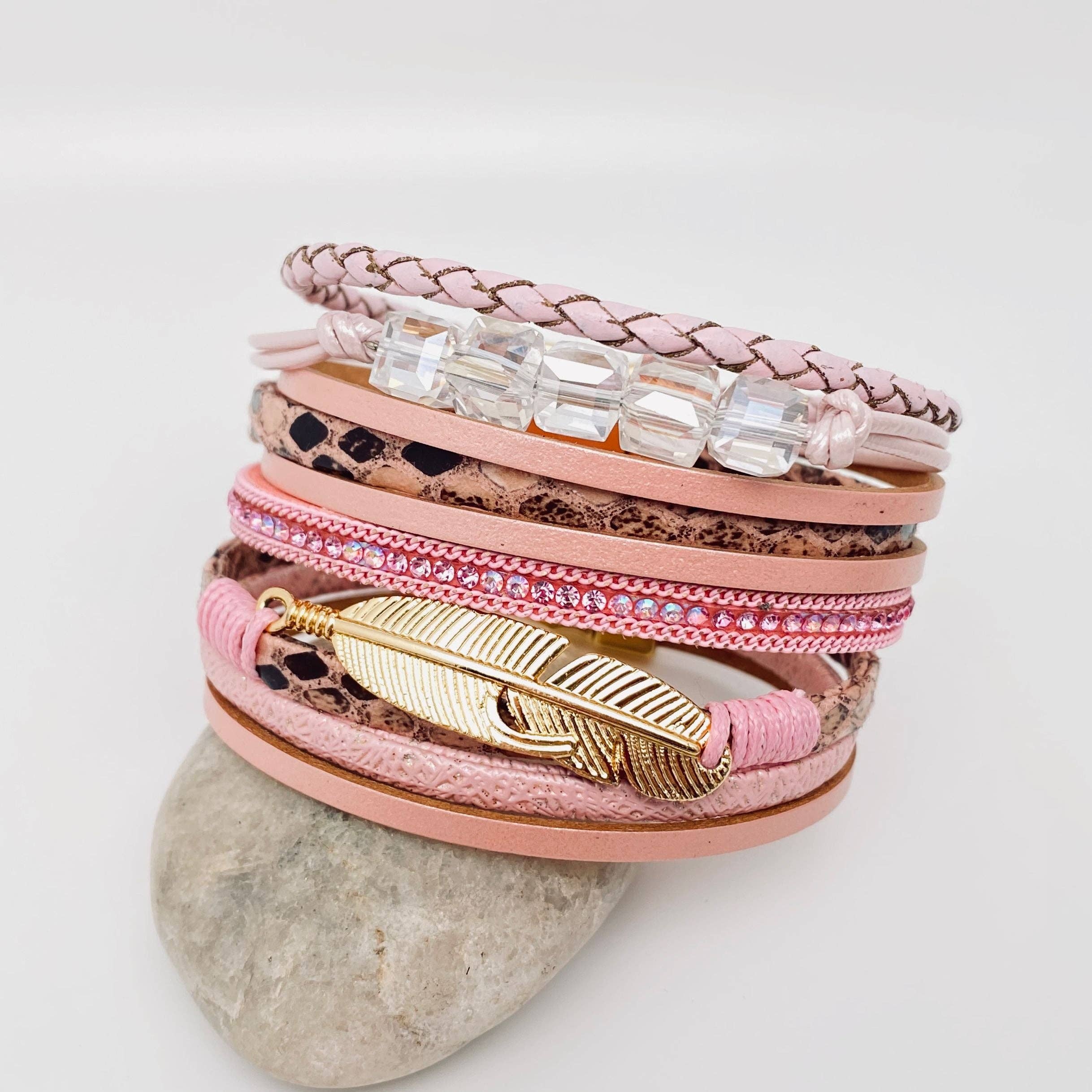 Mio Queena - Wholesale Jewelry Set - BOHO Beaded Leather Bracelet Feather Pendant - BJ/LB5