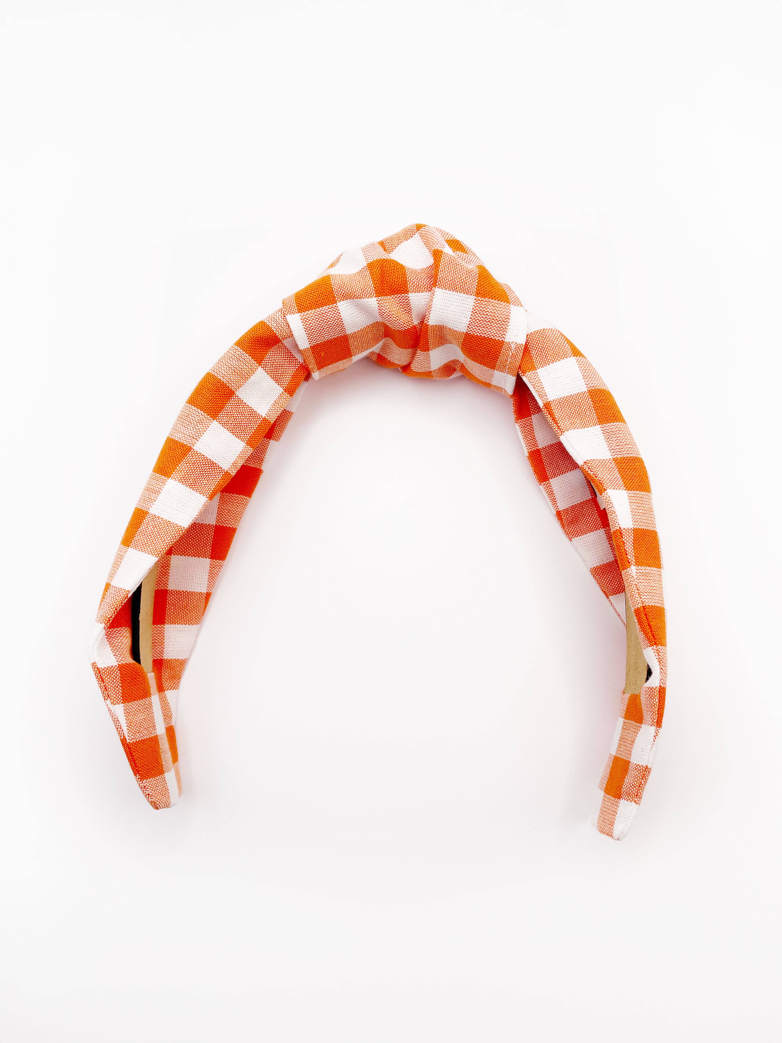 ELSE - Wholesale Fashion Headband - Women's - Orange Gingham Plaid Womens Knotted Headbands, Modern Boho2