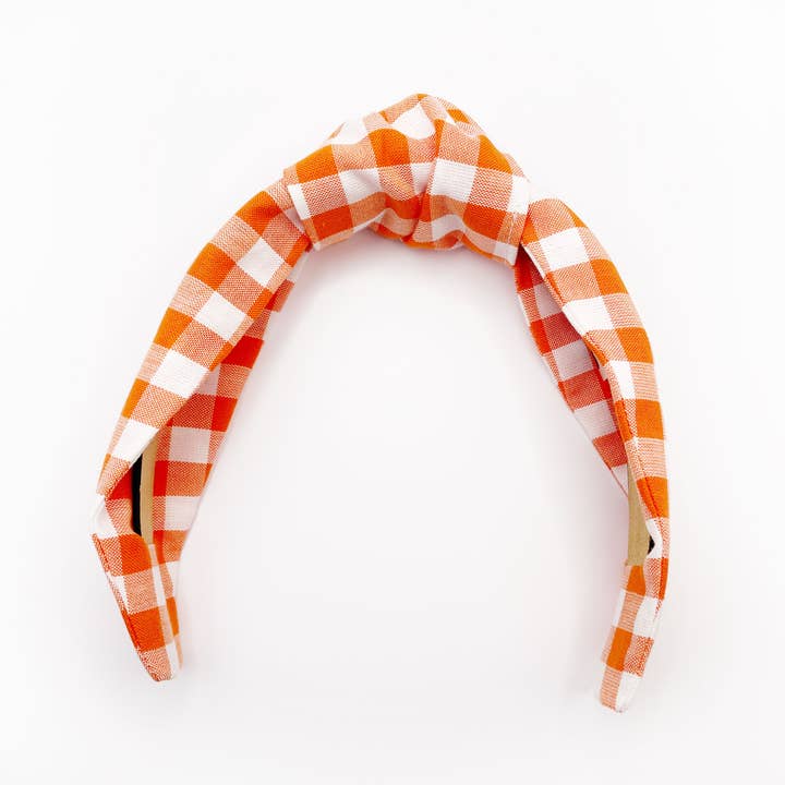 ELSE - Wholesale Fashion Headband - Women's - Orange Gingham Plaid Womens Knotted Headbands, Modern Boho2