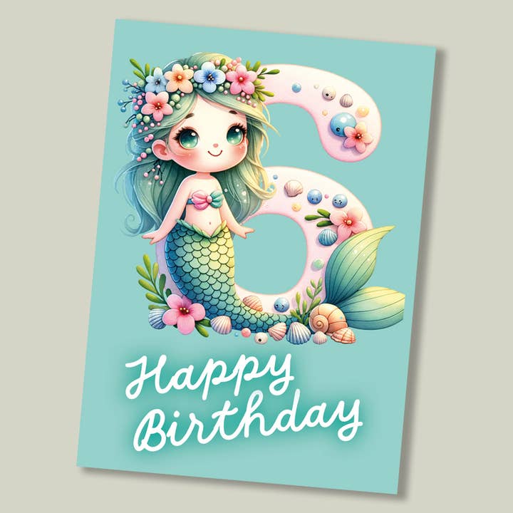 Tarjeta de feliz cumpleaños, sirena de 6 años para venta al por mayor de Footle Publishing