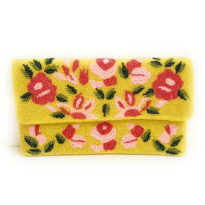 Yellow Blossom Beaded Clutch Purse for wholesale by Twine and Love