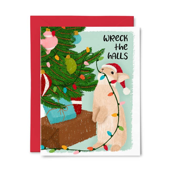 Détruisez les Salles - Carte de Noël Lapin Drôle pour la vente par Paper Bunny Press