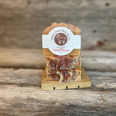 Cherry Almond goat milk bar soap for wholesale by White Goat Skincare LLC