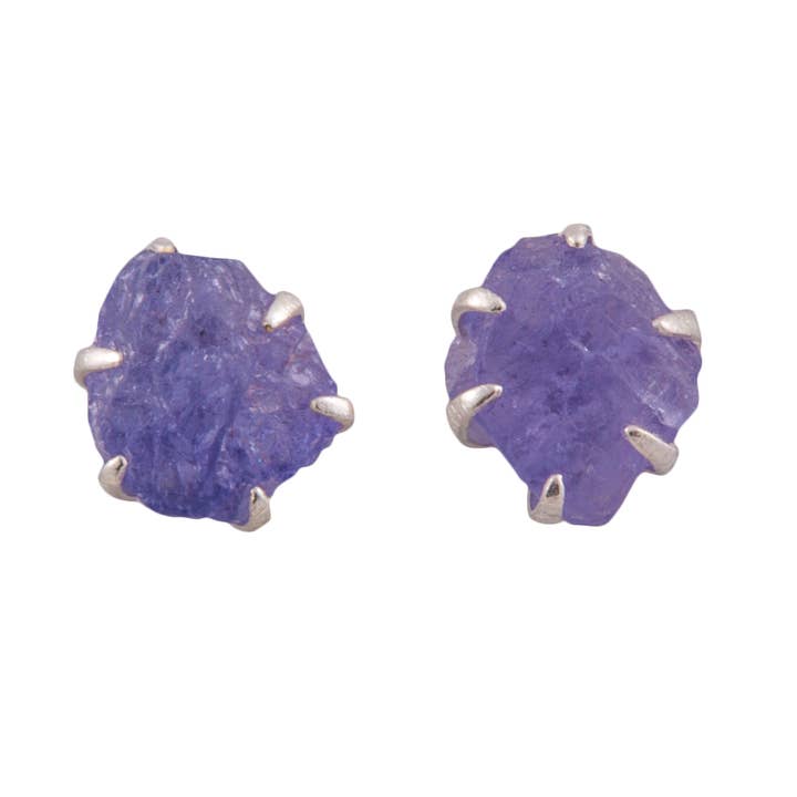 Boucles d'oreilles en pierre brute de tanzanite évolutive pour la vente par Saraswati Imports