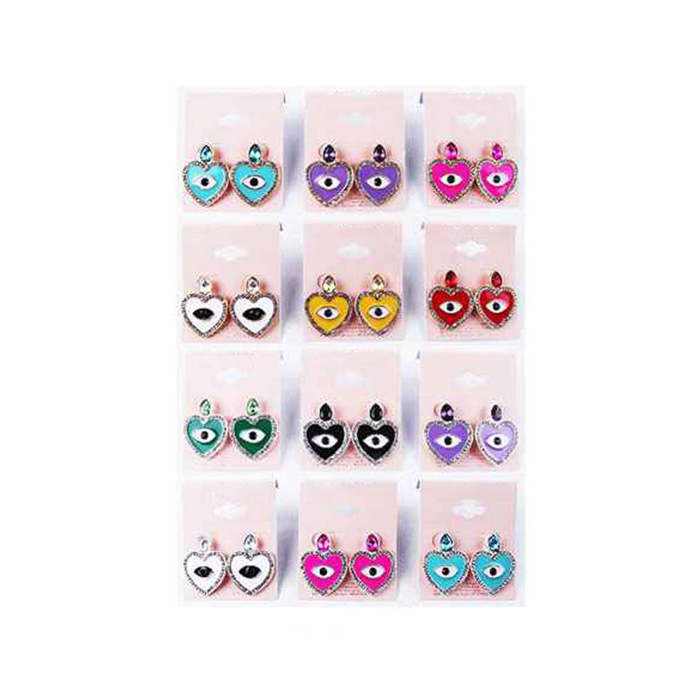 Sensibling Corp. - Vente Boucles d'oreilles pendantes - 12 paires - Boucles d'oreilles pendantes en forme de cœur centrées sur le mauvais œil3