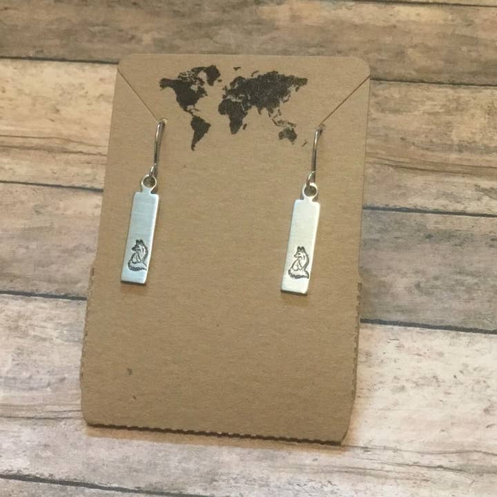 Fox rectangle earrings in silver color for wholesale by Jamie Haley Designs