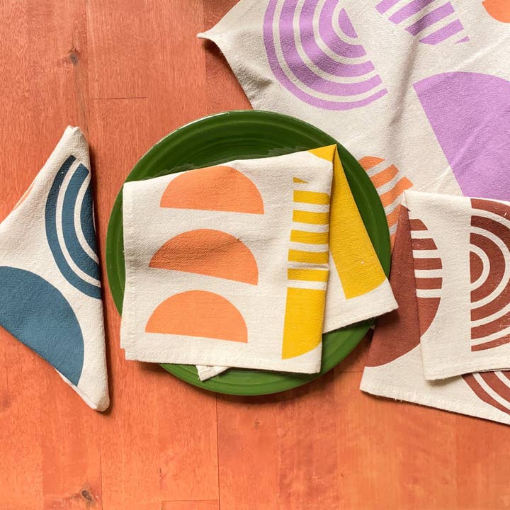 Warm Geometric Hand Printed Cotton Napkins, Set of 4 for wholesale by Bright Beige