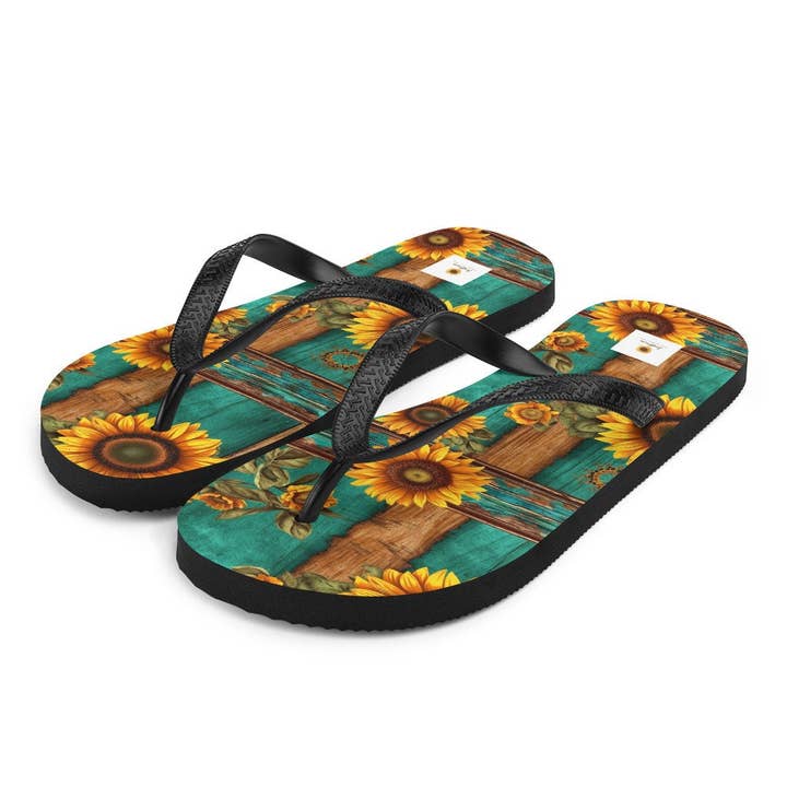 SUNFLOWER DREAMS BOUTIQUE - Venta al por mayor Chanclas - Mujer - Chancletas de color turquesa y girasoles