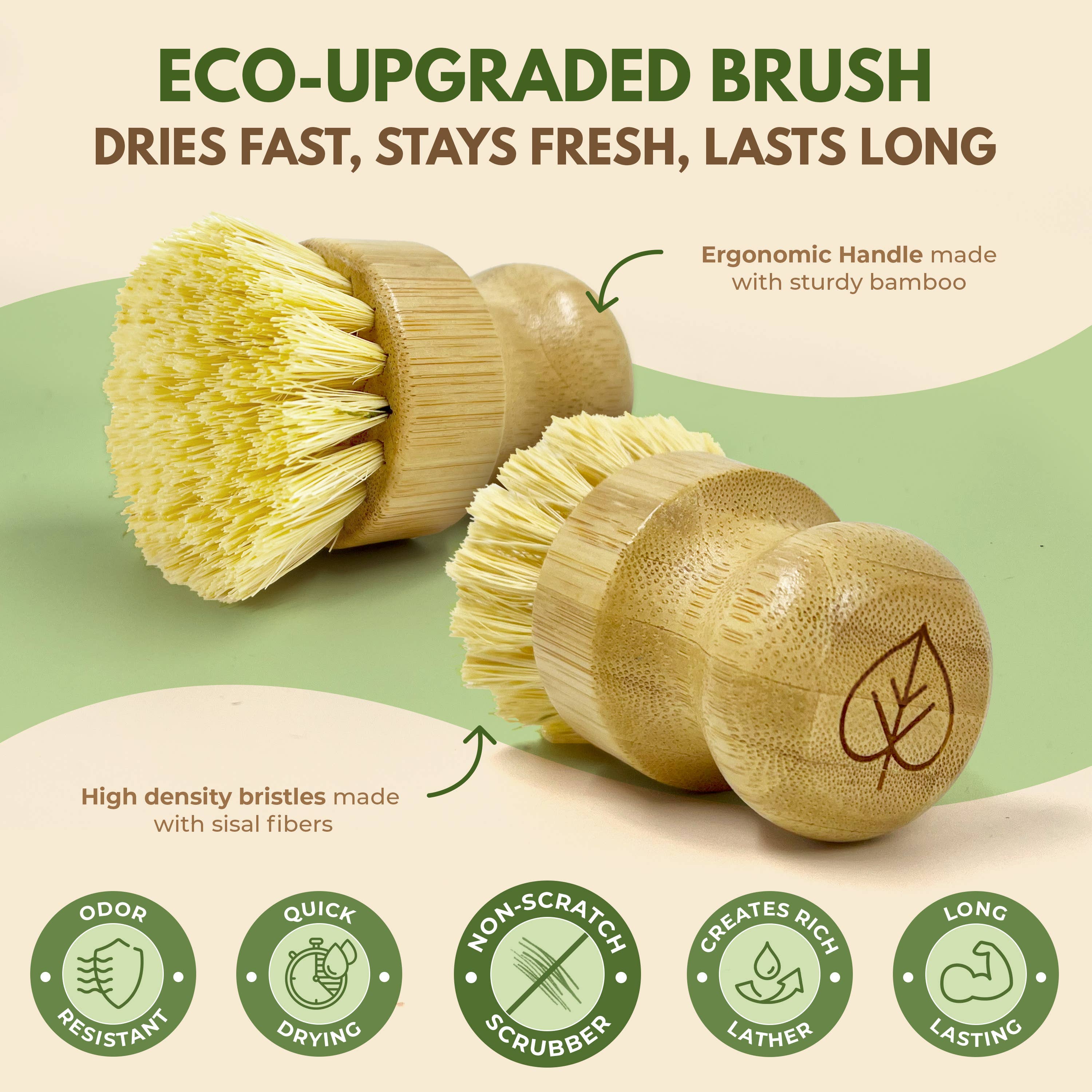 AIRNEX - Wholesale Cleaning Brush - Eco Kitchen Cleaning Supplies  - 1 Pack Bamboo Dish Brush4