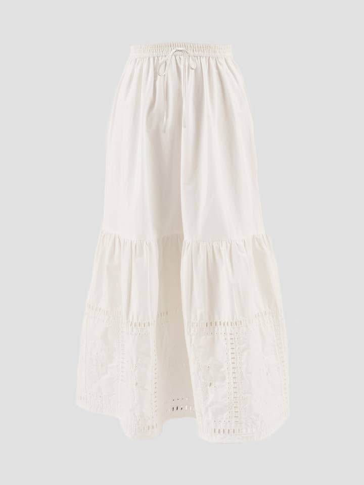 EYELET DETAIL ELASTIC WAIST MIDI SKIRT for wholesale by Moon River