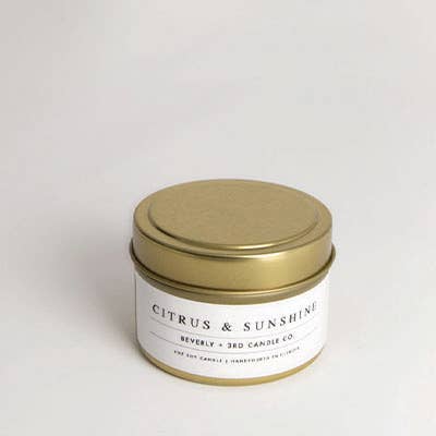Beverly and 3rd Candle Co. - Wholesale Travel Candles - Citrus & Sunshine 4oz Travel Tin - Soy Candle2