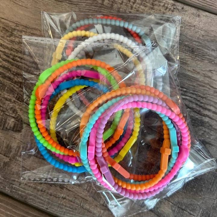 ASSORTED ,,.....5pcs Jesus Cross Silicone Bracelet Pack Of 8 Sets SI-2915 for wholesale on Faire1