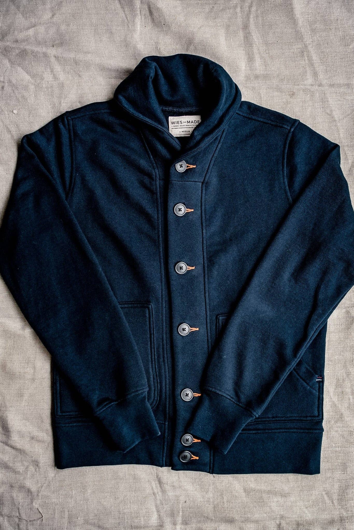 Men's Bodega Shawl Cardigan | 14oz 100% Cotton French Terry - Navy for wholesale on Faire1