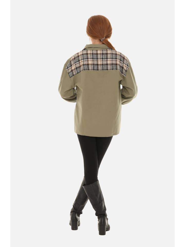 Shoreline Wear. INC - Wholesale Denim Jacket - Women's - Denim Jacket with Plaid Inset (PLUS)