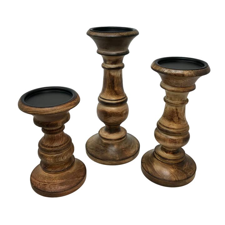 Wilco Home - Wholesale Candle Holder - Set of 3 Dodge House Wood Pillar Candle Holder