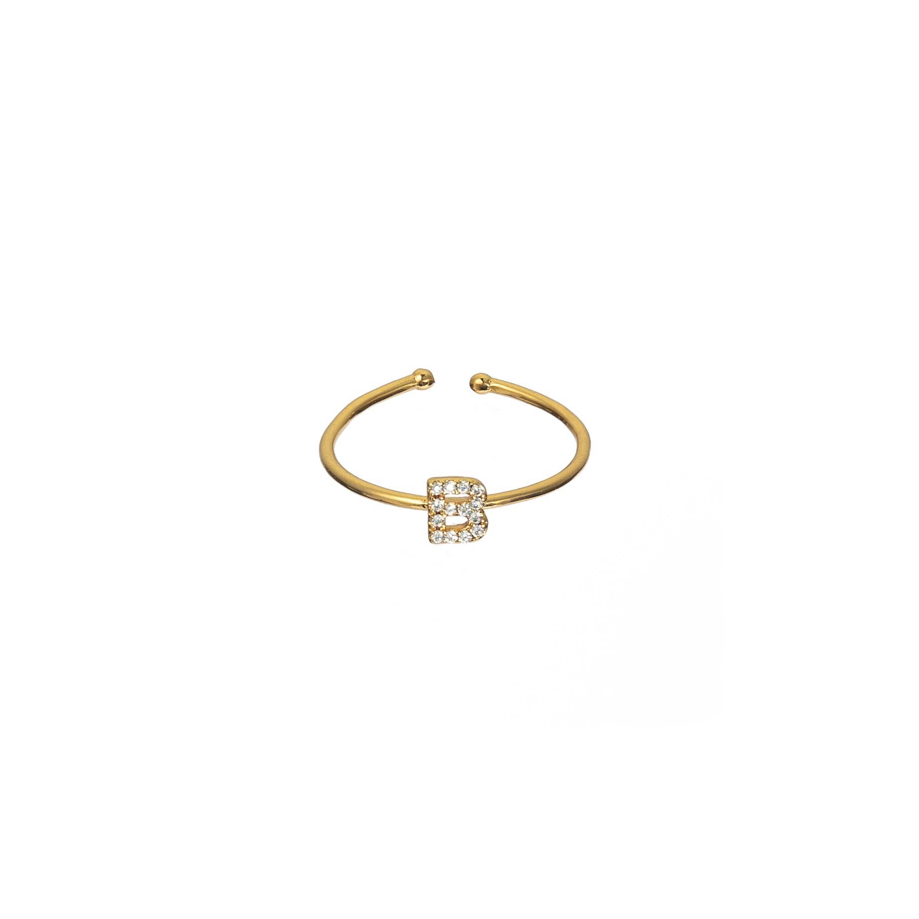 Brenda Grands Jewelry - Wholesale Band/Stacked Ring - 18K Gold Shiny Adjustable Initial Ring2