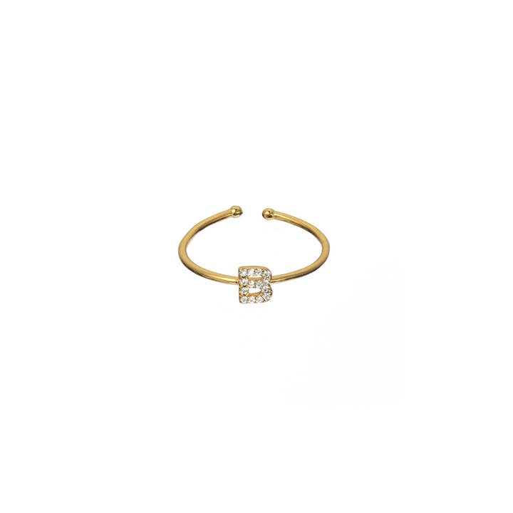 Brenda Grands Jewelry - Wholesale Band/Stacked Ring - 18K Gold Shiny Adjustable Initial Ring2