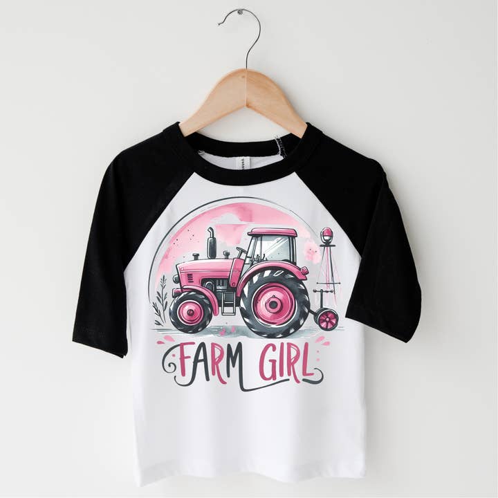 Madi Moosh - Wholesale Screen Printed T-Shirt - Kids - Farm Girl Pink Tractor Shirt - Girls Tractor Shirt4