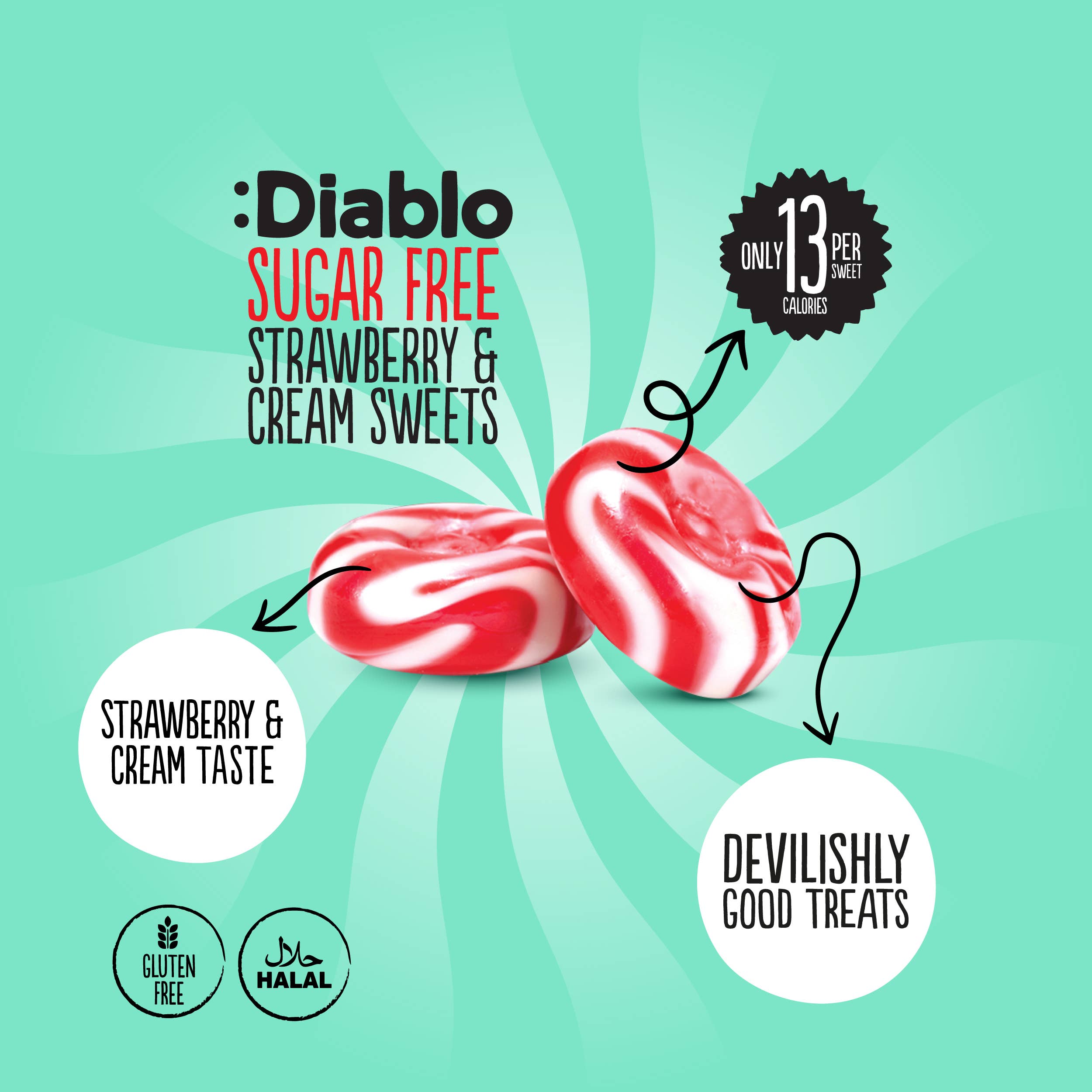 Diablo Sugar Free - Vente Bonbons durs - Bonbons Fraise & Crème Sans Sucre Diablo 75 g2