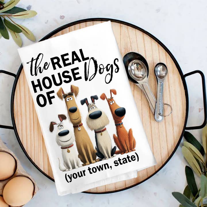The Real House Dogs of  Tea Towel for wholesale by Avery Lane Gifts