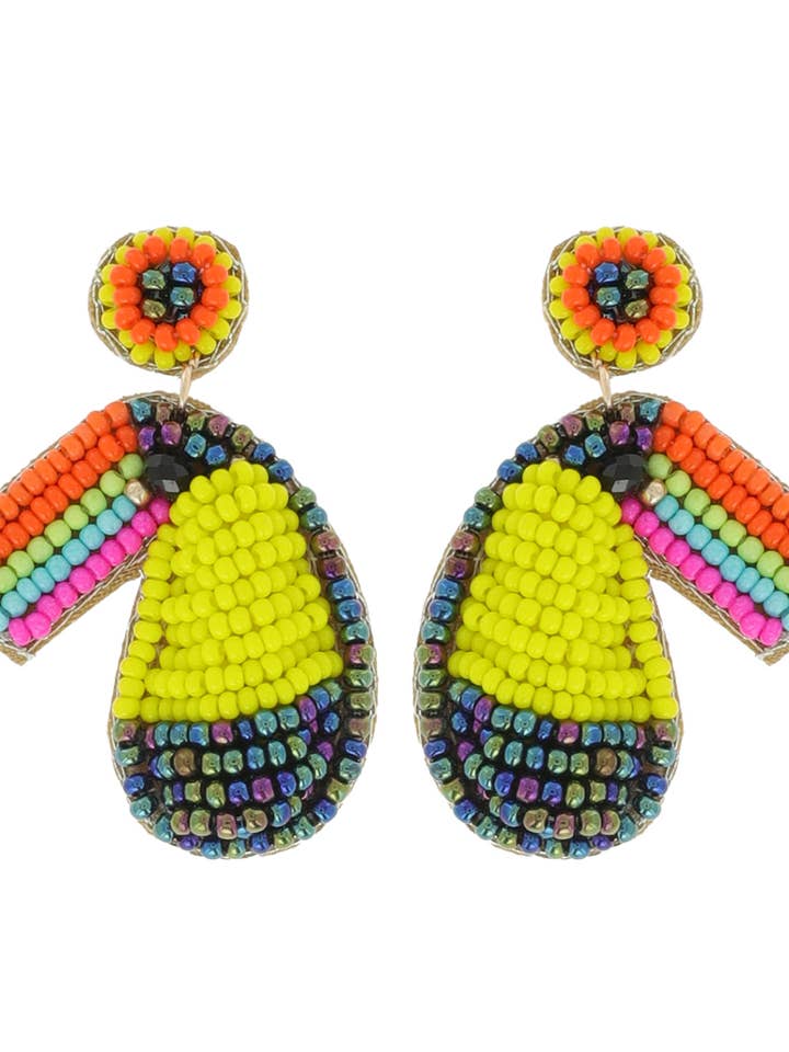 Beaded Toucan Head Dangle Earrings for wholesale by SP Sophia Collection