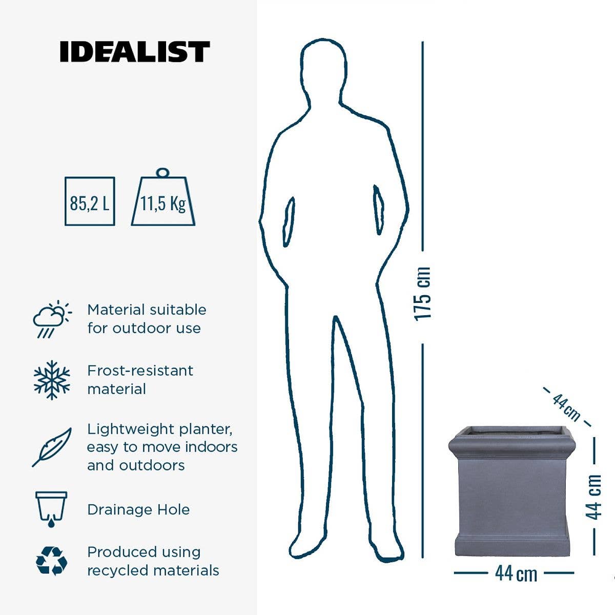 Idealist Lite Fibrestone Planters – Engroshandel Plantekasse – Idealist victoriansk firkantet udendørs plantekasse i let fiberklinker sten11